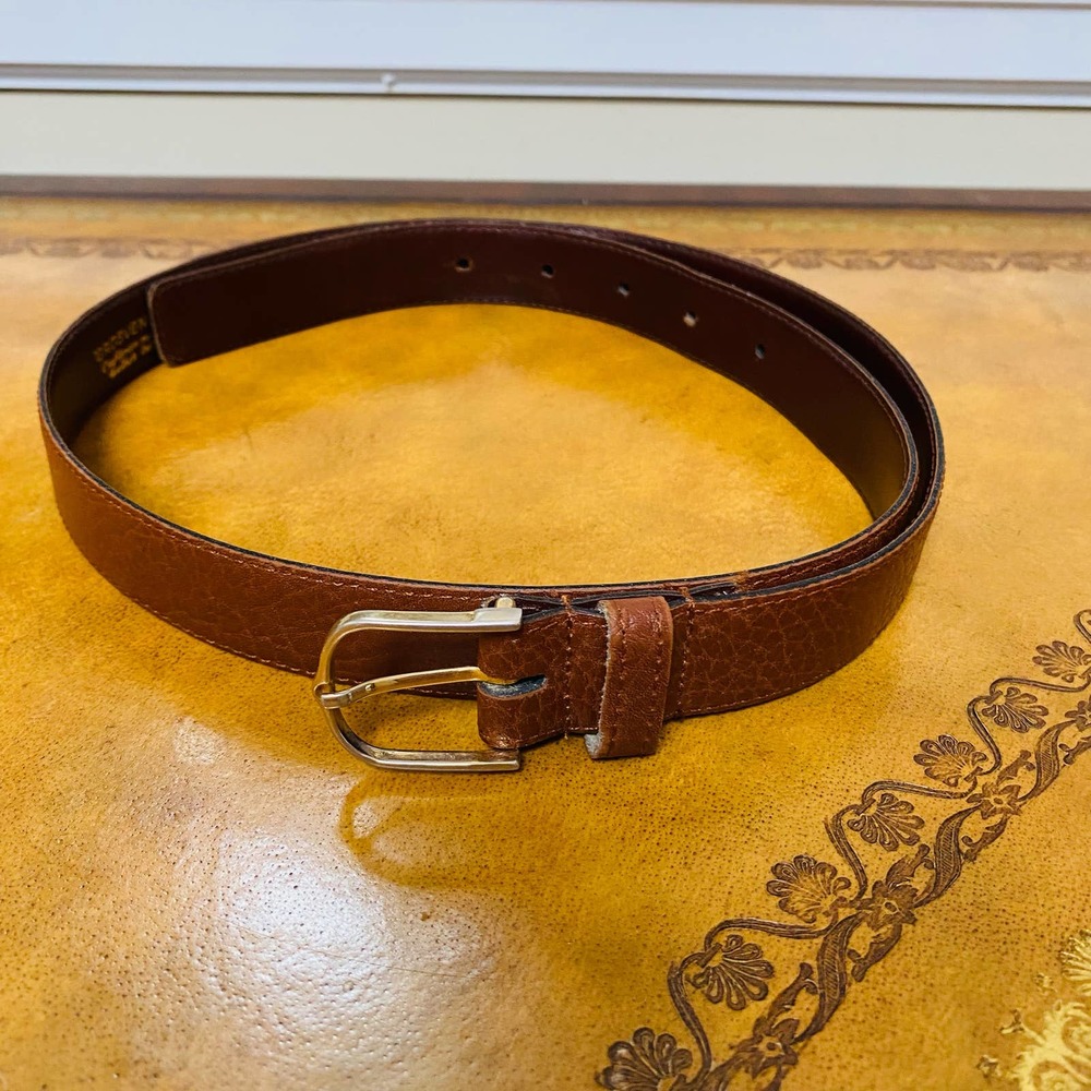 Grosvenor Pebbled Leather Brown Simple Classic Belt Made in England Belt Size 34